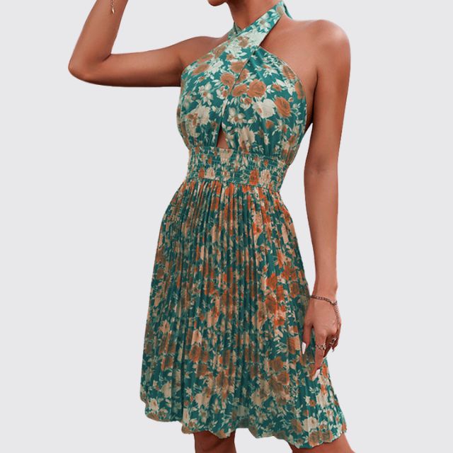 Sofia - Floral halterneck dress with keyhole neckline