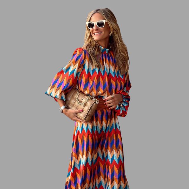 Aleiah - Colourful midi dress with chevron pattern