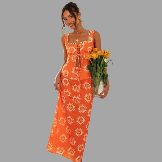 Selah - Boho chic maxi dress and top set with sunray print