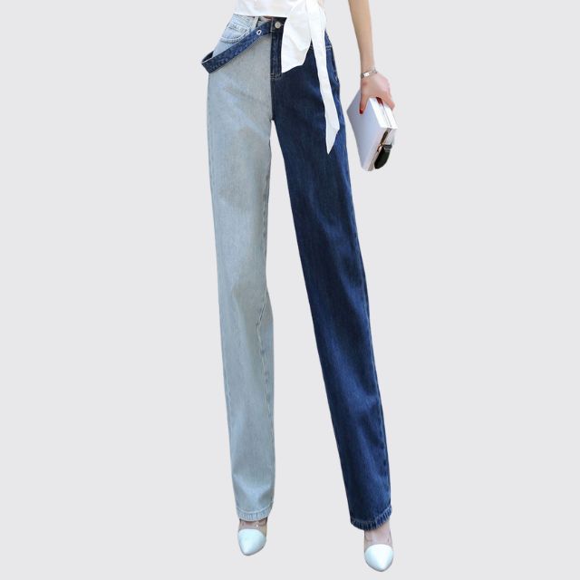 Elena - High-waisted straight jeans with contrast splice