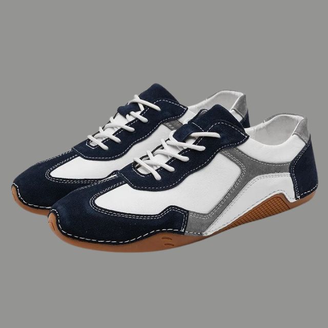 Sammy - Breathable genuine leather sneakers with corrugated sole design