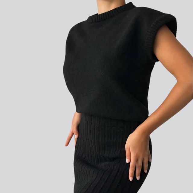 Shienna - Sleeveless Knitted Top and Matching Ribbed Midi Skirt Set