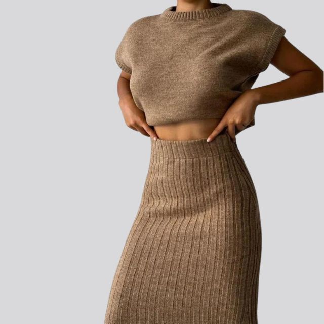 Shienna - Sleeveless Knitted Top and Matching Ribbed Midi Skirt Set