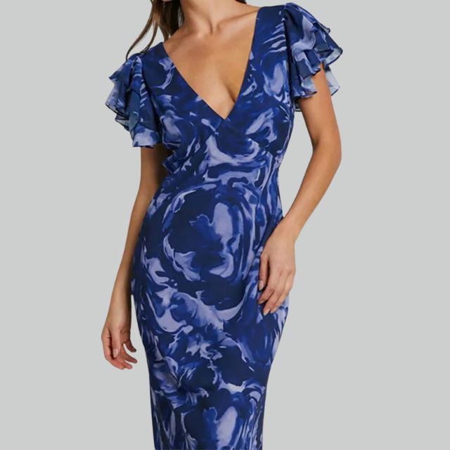 Dahlia - Ruched maxi dress with V-neckline