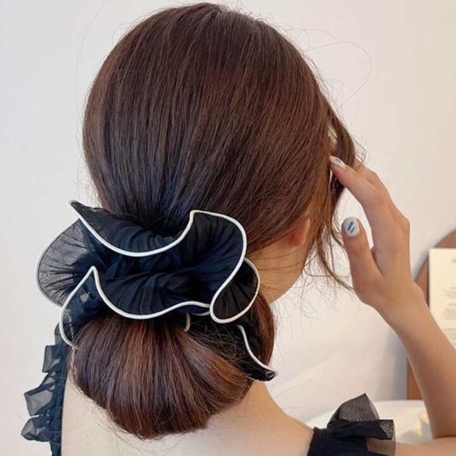 Stella - Folded chiffon hair ties with contrasting edge