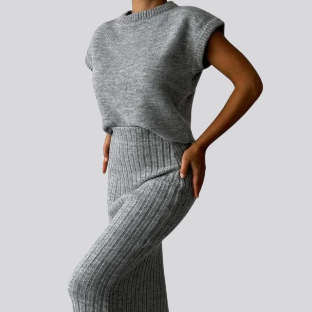 Shienna - Sleeveless Knitted Top and Matching Ribbed Midi Skirt Set