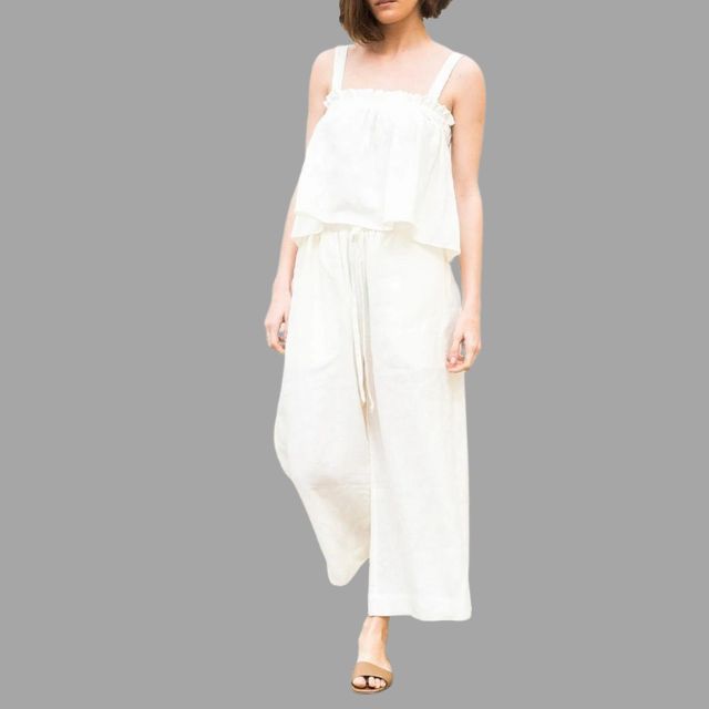 Ziana - Two-piece linen outfit with ruffle detail