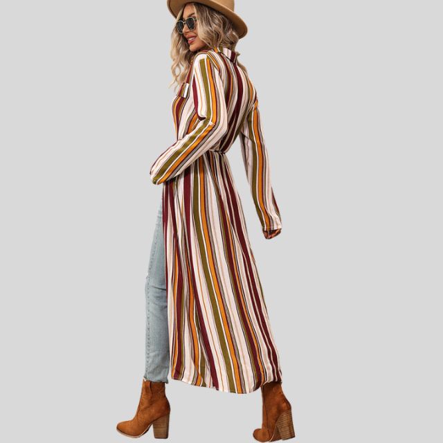 Savannah - Striped shirt dress with belt and high slit