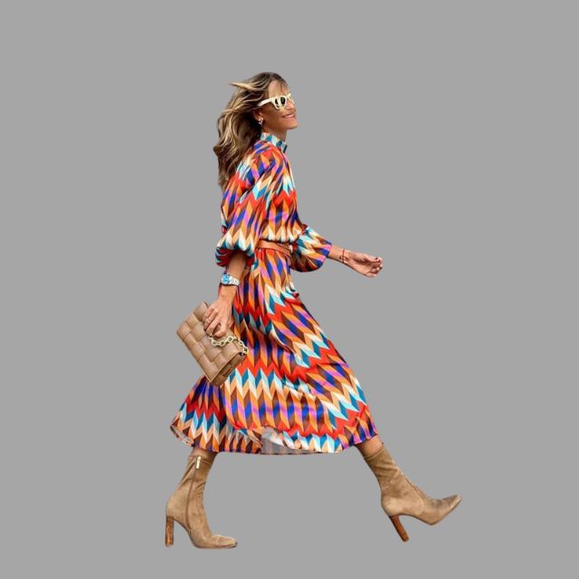 Aleiah - Colourful midi dress with chevron pattern