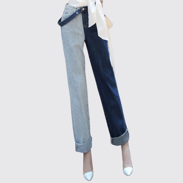 Elena - High-waisted straight jeans with contrast splice