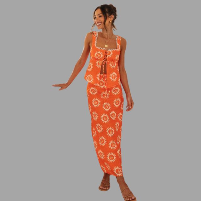 Selah - Boho chic maxi dress and top set with sunray print