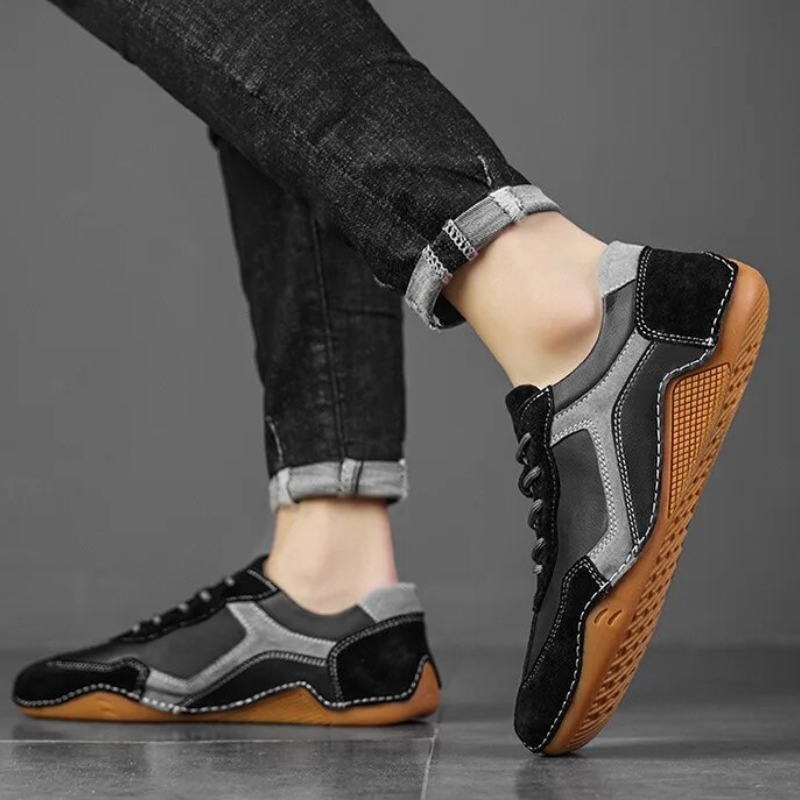 Sammy - Breathable genuine leather sneakers with corrugated sole design