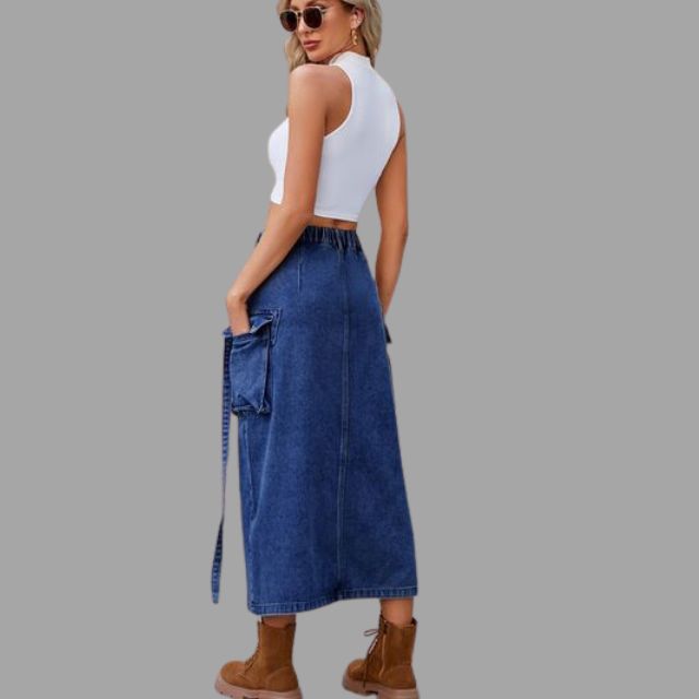 Colleen - High-waisted denim skirt with slit