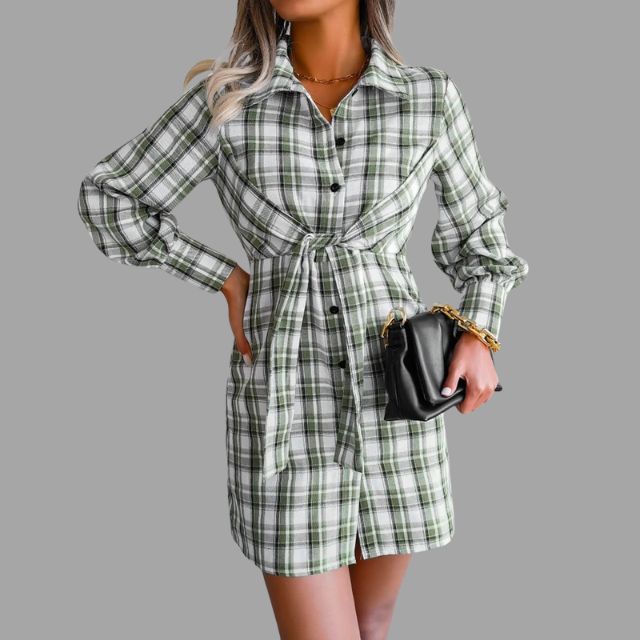 Valerie - Classic checked shirt dress with waistband