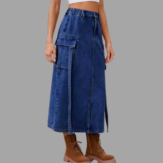 Colleen - High-waisted denim skirt with slit