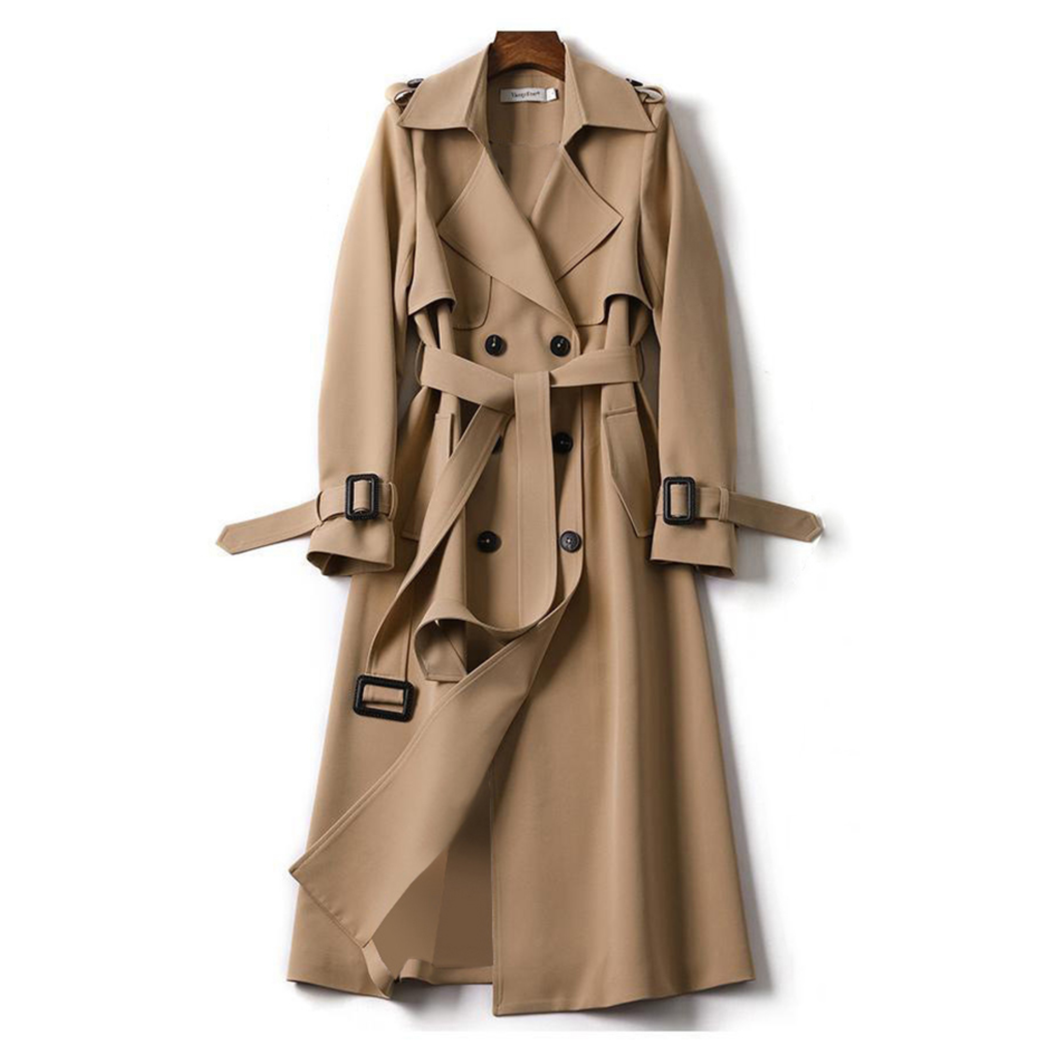 Women's Trench Coat - Double-Breasted - Belted Waist - Water-Resistant Classic Fit