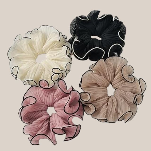 Stella - Folded chiffon hair ties with contrasting edge