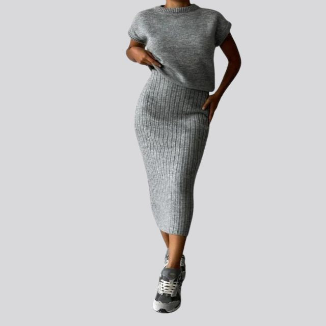 Shienna - Sleeveless Knitted Top and Matching Ribbed Midi Skirt Set