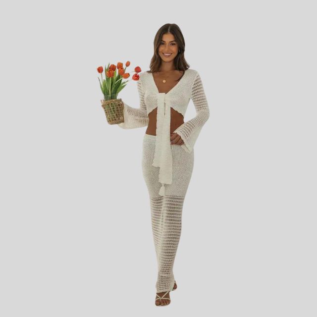 Lily - Crocheted outfit set with tie front