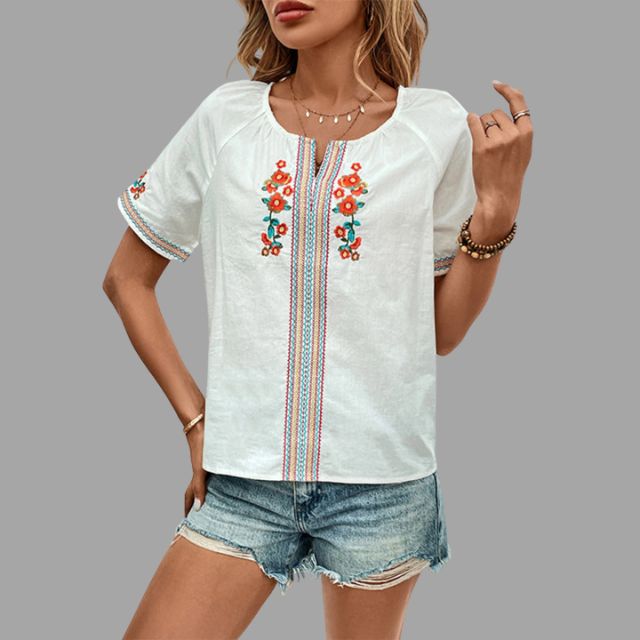 Susanna - Embroidered boho shirt with tassel trim