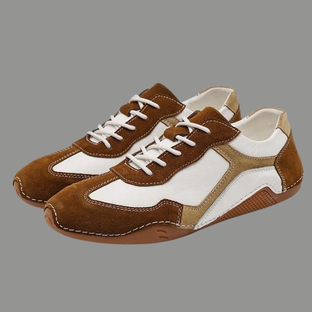 Sammy - Breathable genuine leather sneakers with corrugated sole design