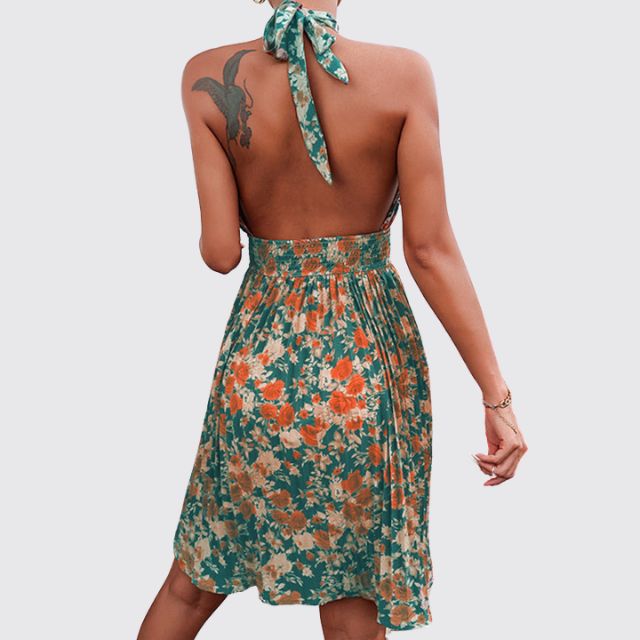 Sofia - Floral halterneck dress with keyhole neckline