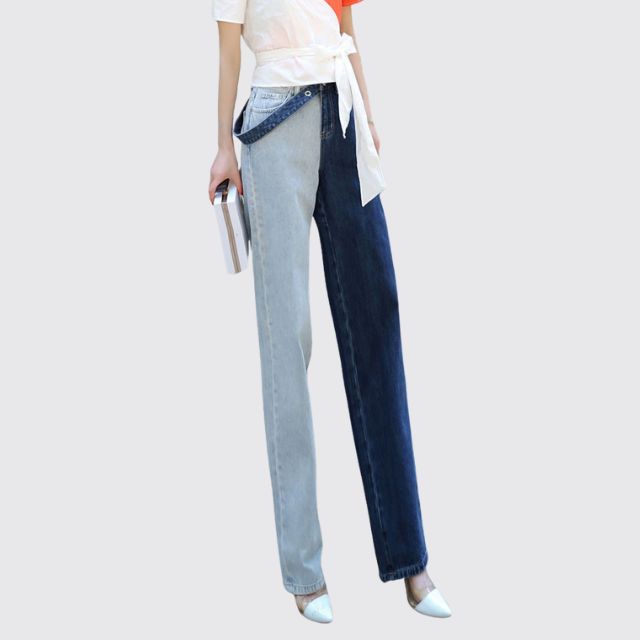 Elena - High-waisted straight jeans with contrast splice