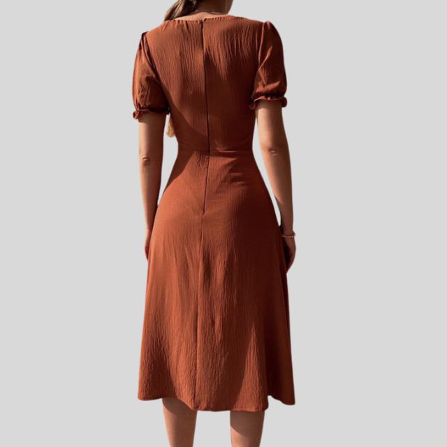 Maxine - Midi dress with puff sleeves, button placket and slit at the hem