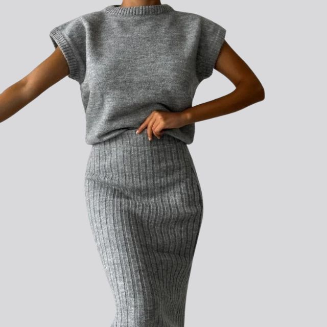 Shienna - Sleeveless knit top and matching ribbed midi skirt set