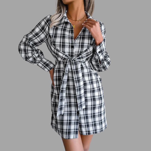 Valerie - Classic checked shirt dress with waistband