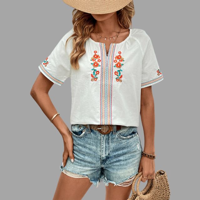 Susanna - Embroidered boho shirt with tassel trim