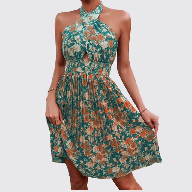 Sofia - Floral halterneck dress with keyhole neckline