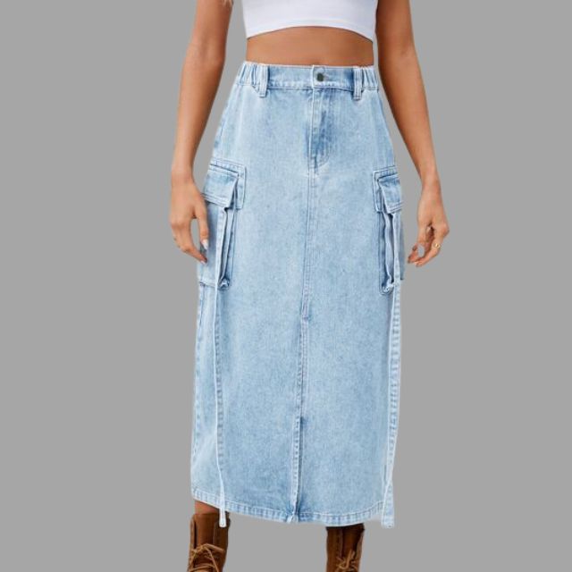 Colleen - High-waisted denim skirt with slit