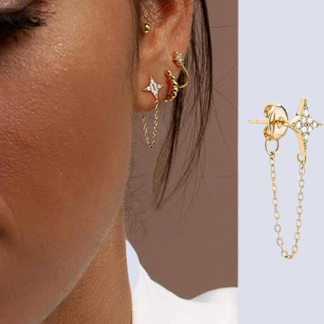 Lorraine - Tassel chain earring with star accent