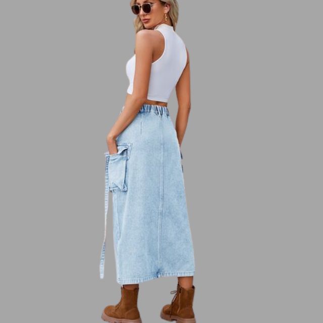 Colleen - High-waisted denim skirt with slit