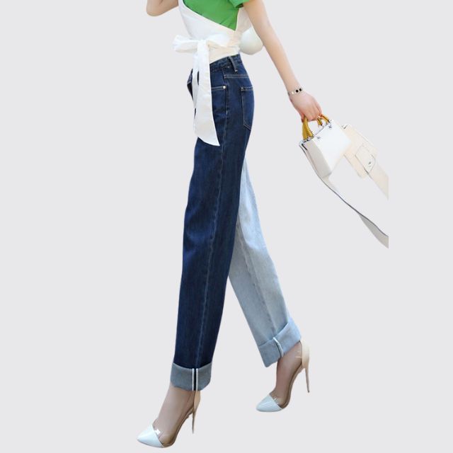 Elena - High-waisted straight jeans with contrast splice