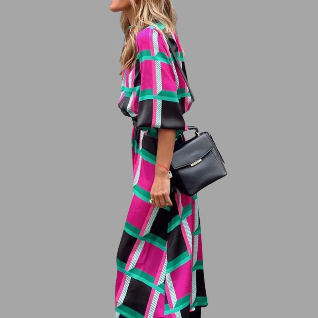 Aleiah - Colourful midi dress with chevron pattern