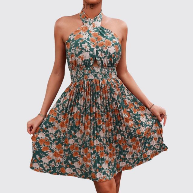 Sofia - Floral halterneck dress with keyhole neckline