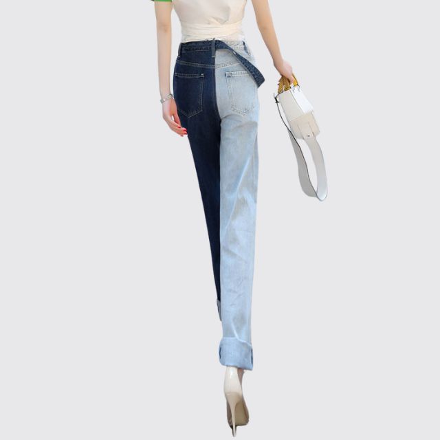 Elena - High-waisted straight jeans with contrast splice