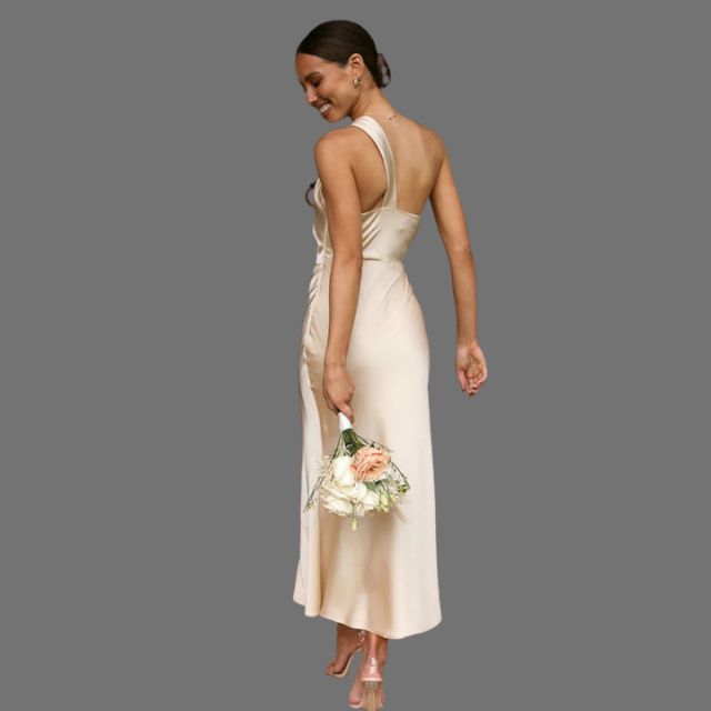 Selena - One-shoulder satin dress with draped detail