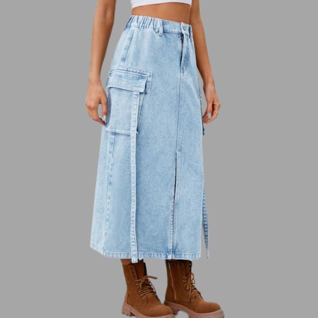 Colleen - High-waisted denim skirt with slit