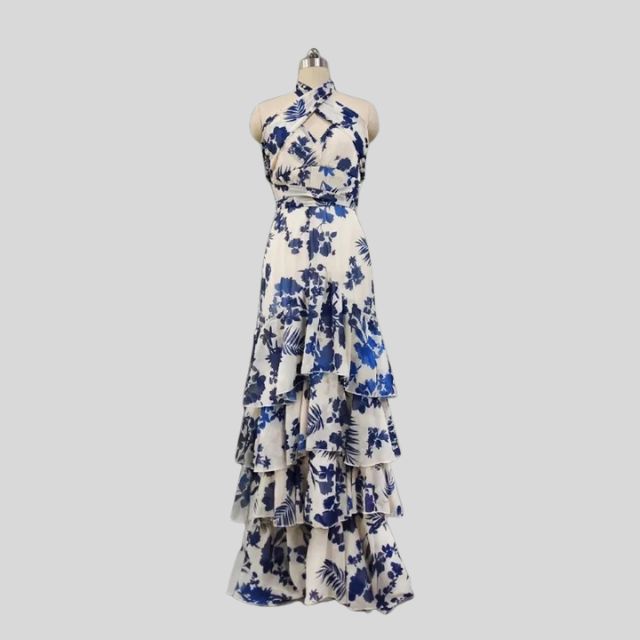 Zaria - Flowing asymmetric dress with floral pattern