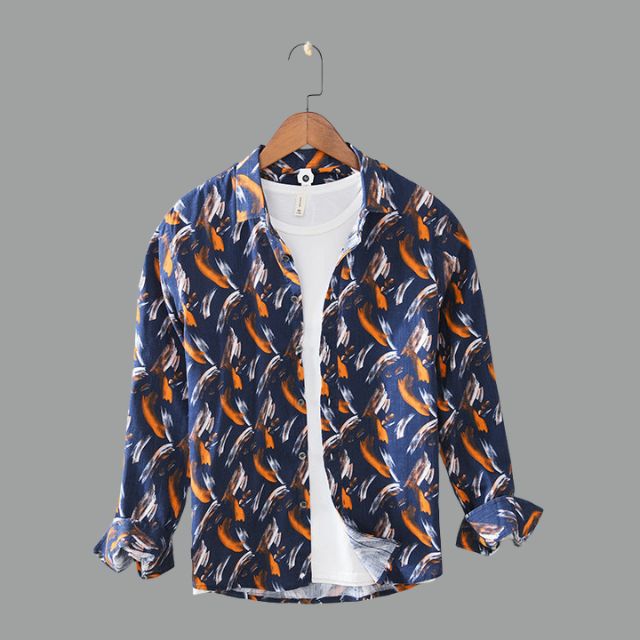 Phoenix - Shirt with turn-down collar and striking feather print