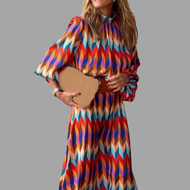 Aleiah - Colourful midi dress with chevron pattern