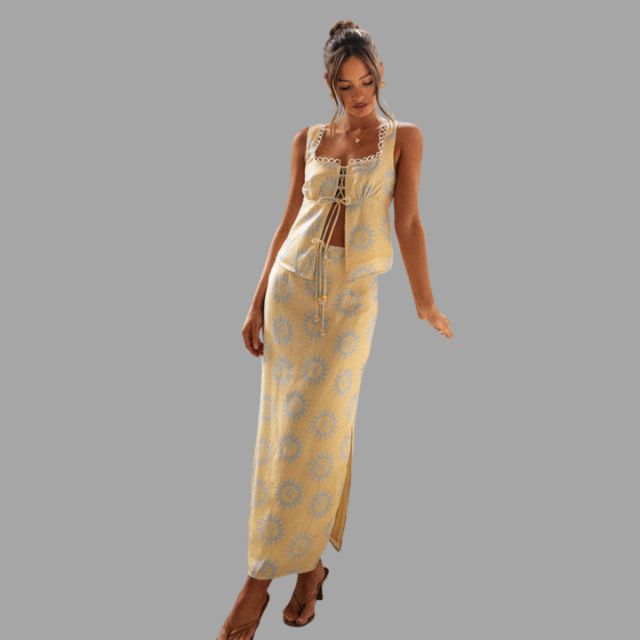 Selah - Boho chic maxi dress and top set with sunray print