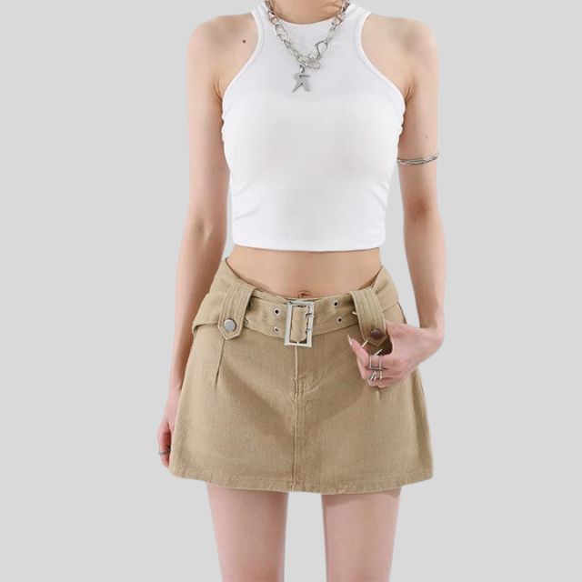 Aria - Denim skirt with belt detail