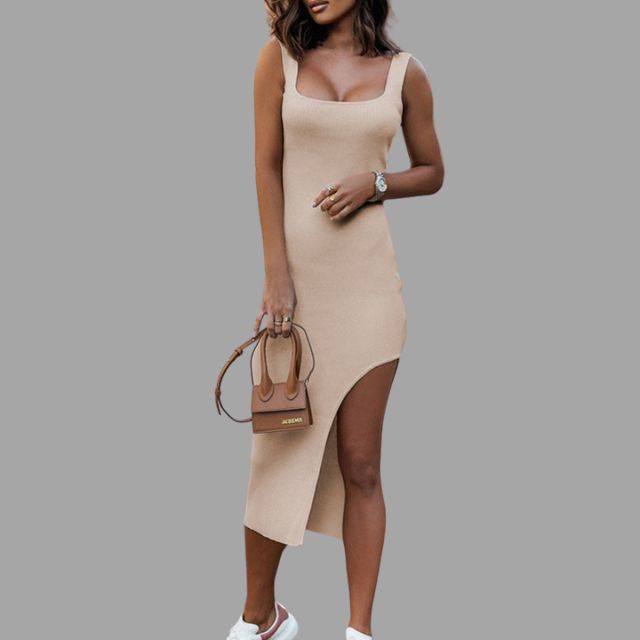 Alessandra - Sleeveless rib-knit midi dress with side slit