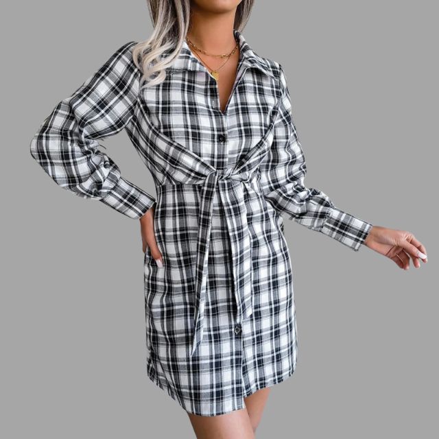 Valerie - Classic checked shirt dress with waistband