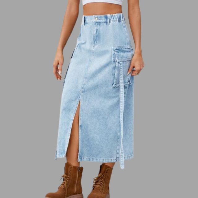 Colleen - High-waisted denim skirt with slit