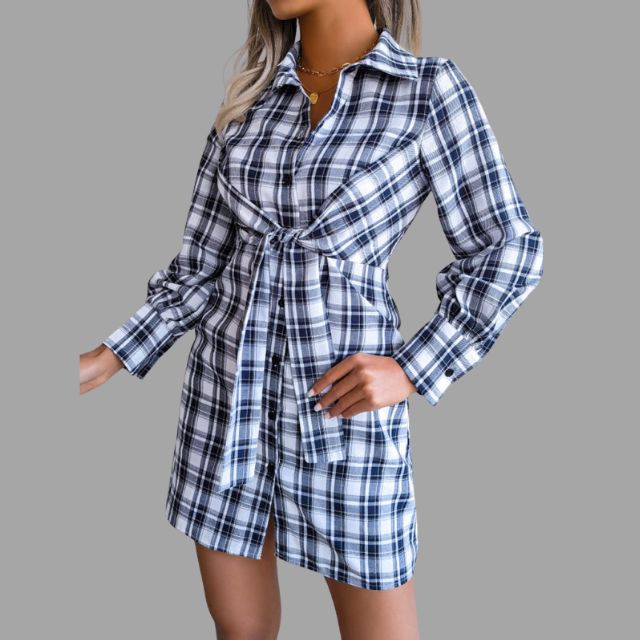 Valerie - Classic checked shirt dress with waistband